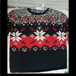 Vintage 90s Cozy Red Black Knit Snowflake Sweater